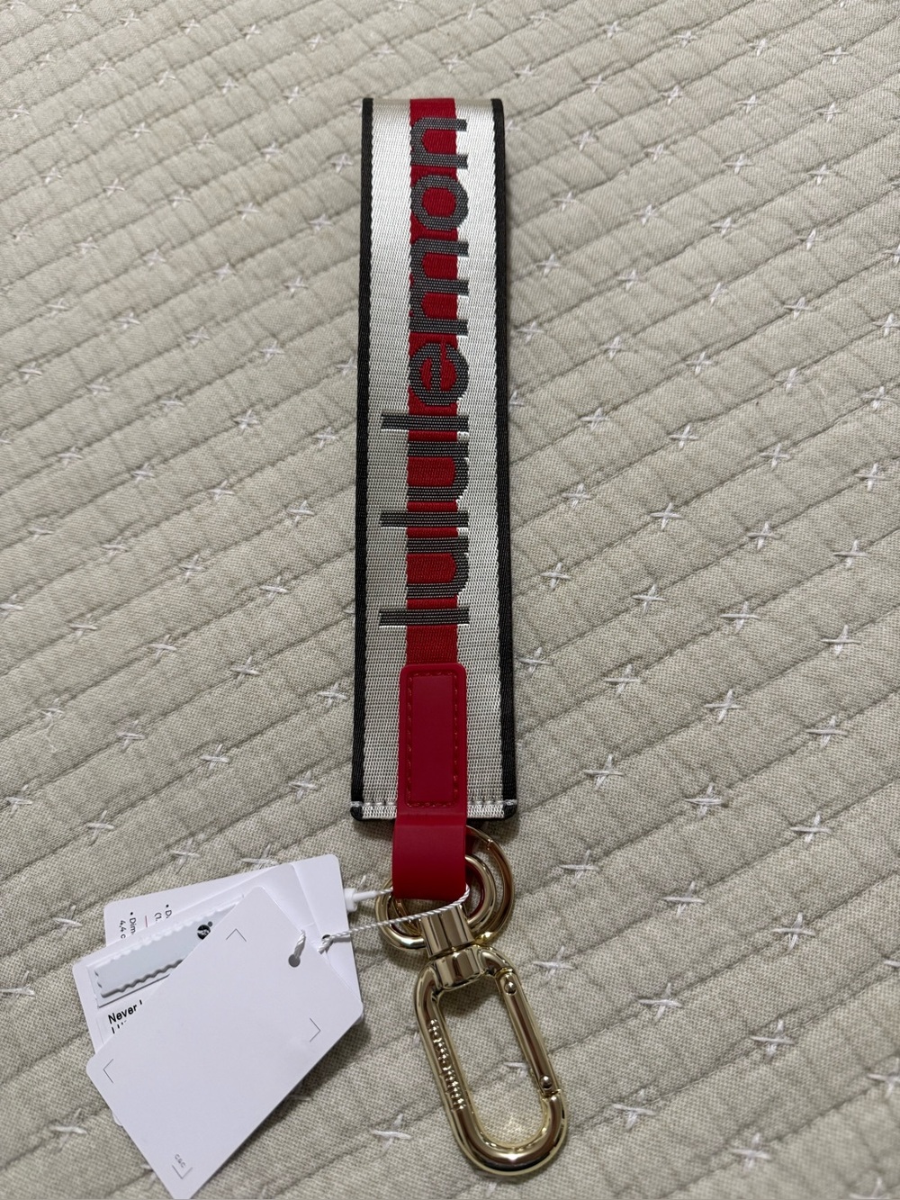 lululemon athletica Red and Cream Keychain Strap with Gold Clip